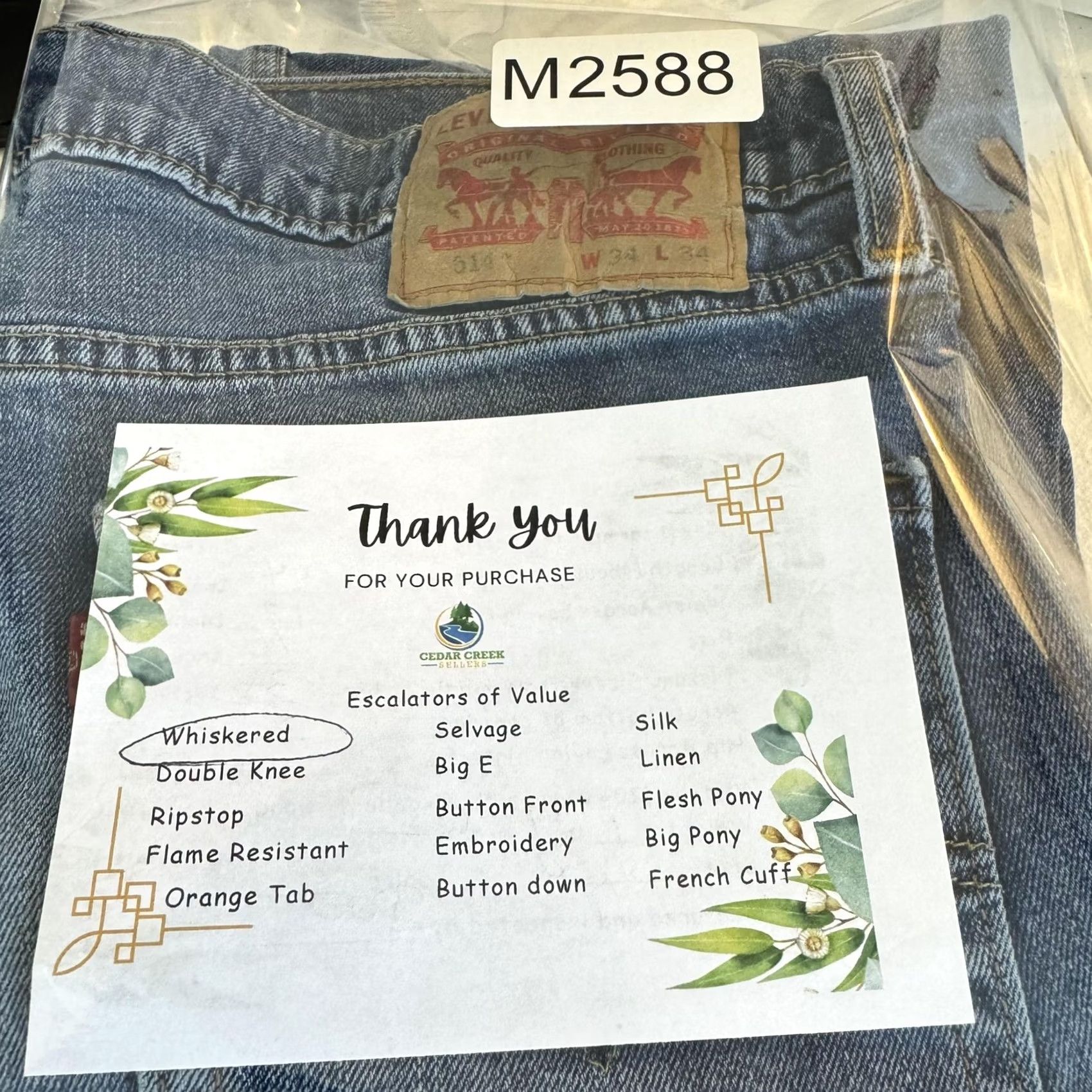 Levi's VINTAGE Levis 514 Jeans Mens 34x34 Blue Denim Straight Leg Whiskered Classic Pants Size US 34 / EU 50 - 4 Thumbnail