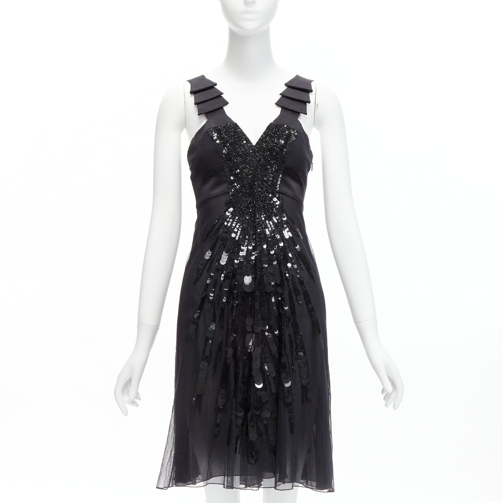 Versace rare VERSACE 2008 black sequins bead embellishment satin ruffle pleated strap dress IT38 XS Size XS / US 0-2 / IT 36-38 - 1 Thumbnail