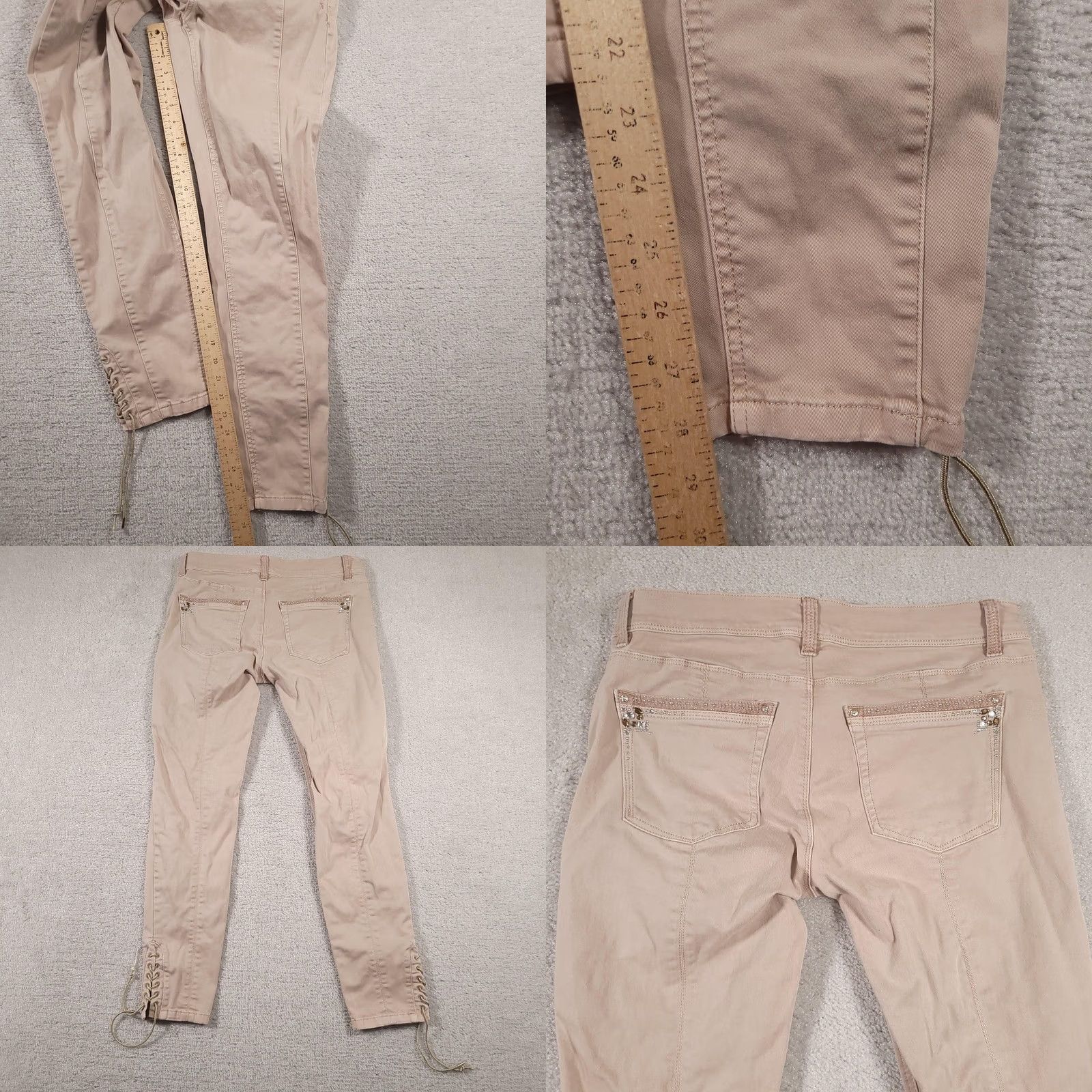 White House Black Market White House Black Market Pants Womens 8R Beige Skinny Leg Rhinestone Lace Up Boho Size 30" / US 8 / IT 44 - 10 Thumbnail