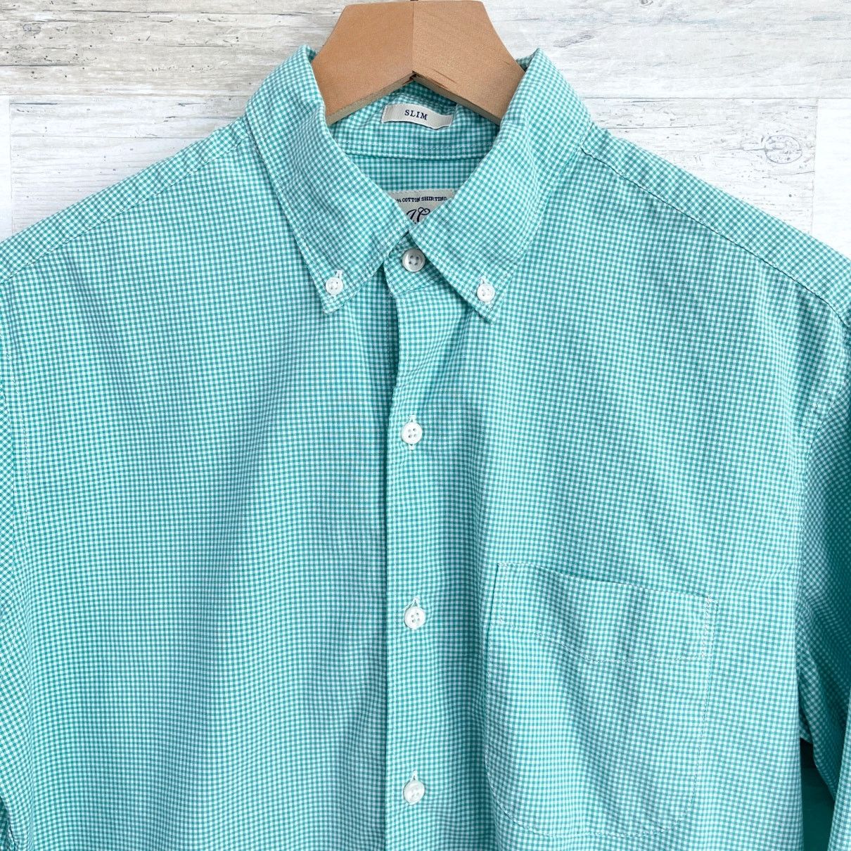 J.Crew J Crew Cotton Poplin Shirt Green Micro Gingham Slim Mens M Size US M / EU 48-50 / 2 - 2 Thumbnail