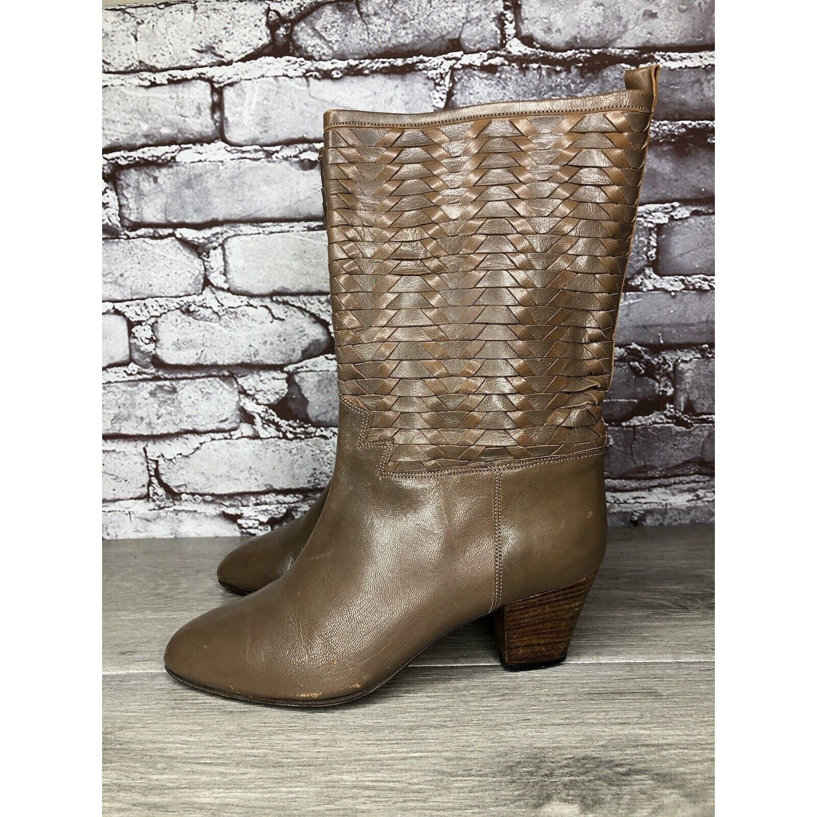 Frye Frye Vintage Taupe Leather Woven Weaves Heel Western Boots W Size US 5.5 / IT 35.5 - 10 Thumbnail