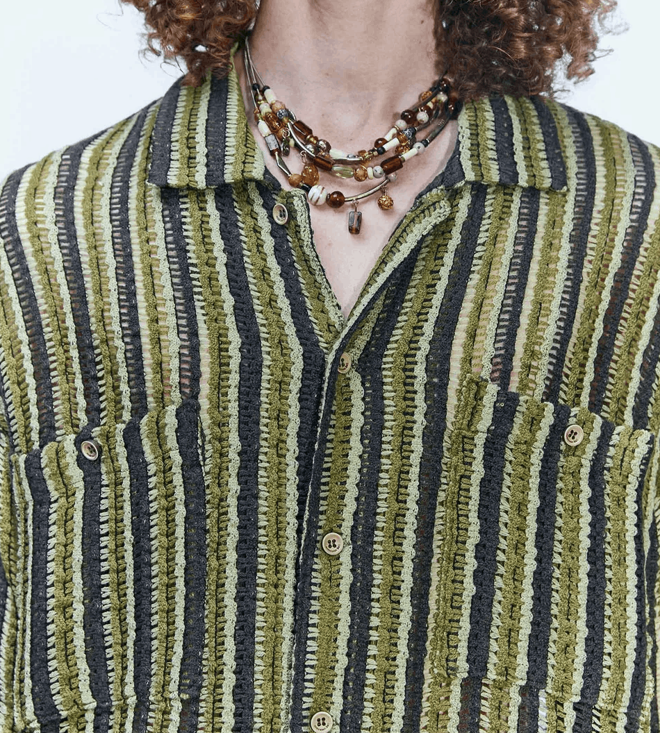 Andersson Bell Sheer Knit Open Collar Shirt atb844m (GREEN) Size US XL / EU 56 / 4 - 2 Thumbnail