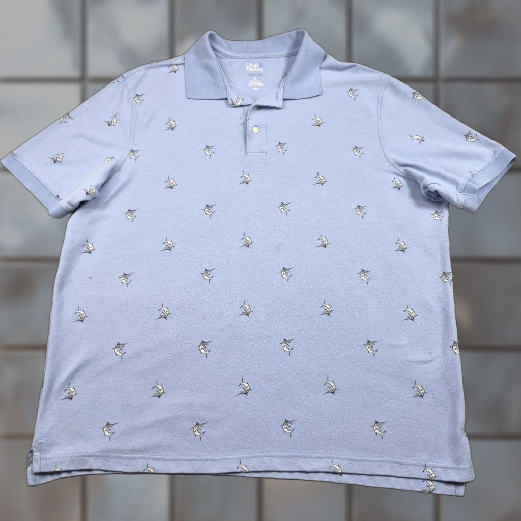 Croft & Barrow Croft & Barrow Polo Shirt Mens XL Blue Easy Care Marlin Fish Nautical Print Shirt Size US XL / EU 56 / 4 - 1 Thumbnail