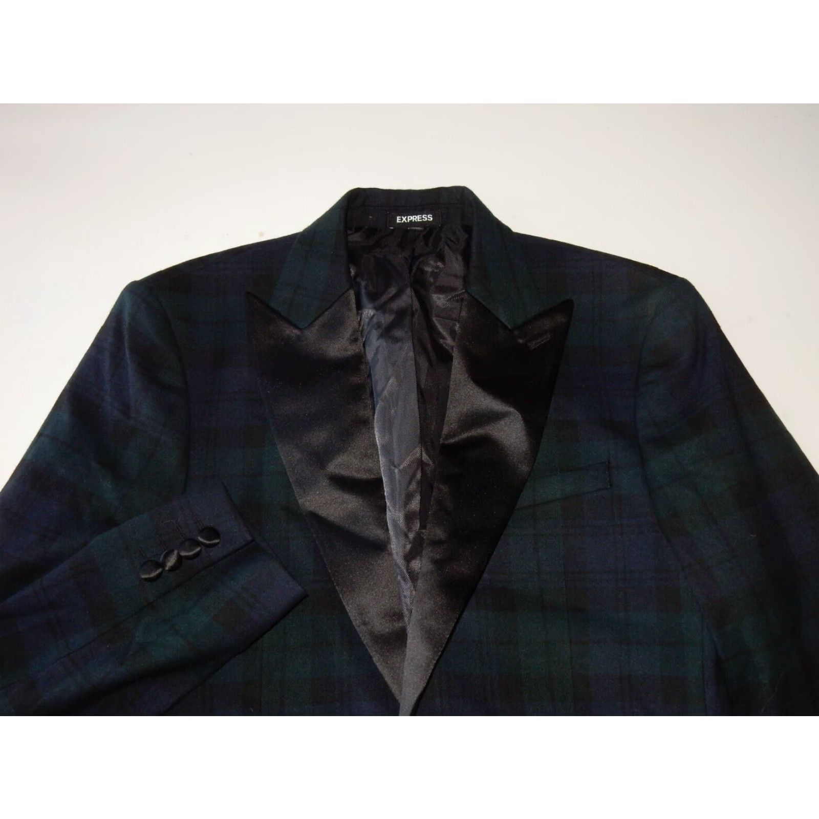 Express Express Men's Plaid Blazer Jacket Size 36 Short Green Size 36R - 2 Thumbnail