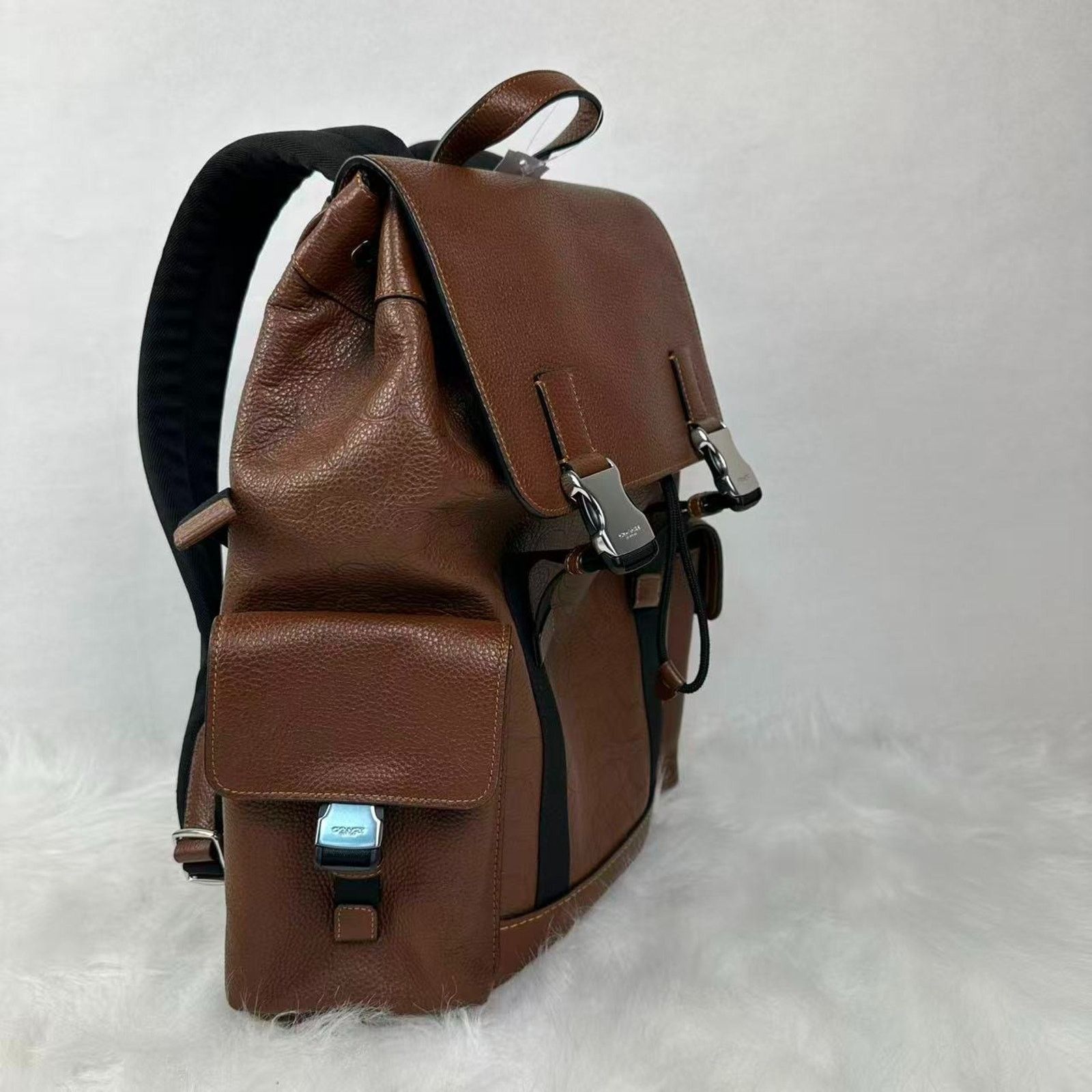 Coach COACH MEN'S Clark Backpack pebble leather Vintage Brown Size ONE SIZE - 3 Thumbnail