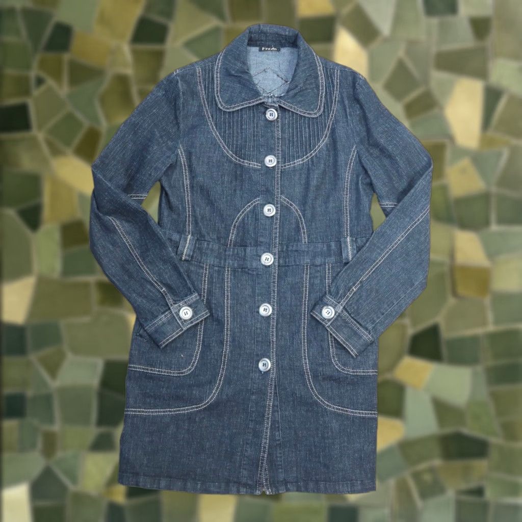 Denime VINTAGE 90s Freda denim jacket dark wash navy blue mid length Cotton jacket Regular Size 2 1990s Size XS / US 0-2 / IT 36-38 - 1 Thumbnail