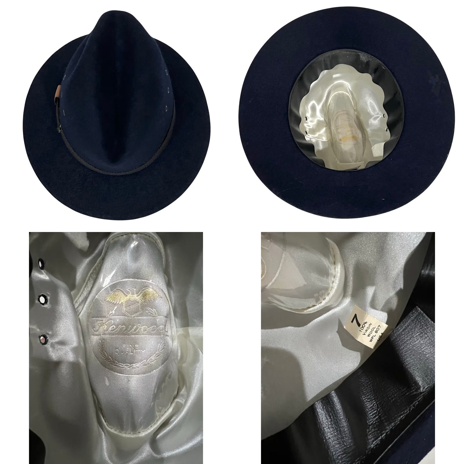 Vintage VINTAGE Kenwood Fedora Hat Men 100% Wool Navy Blue Lined Size 7 Band Wool Fedora Mens Blue Size ONE SIZE - 8 Thumbnail