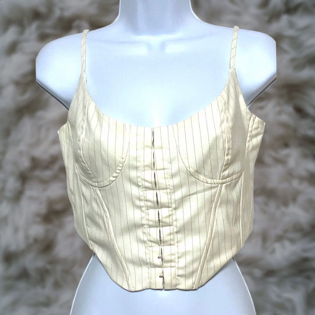 Vintage Kendall & Kylie Cropped Hook And Eye Corset S Neutral Striped Coquette Feminine Sexy Y2K Shirt Women Sleeveless Hook & Eye Closure Size S / US 4 / IT 40 - 1 Thumbnail
