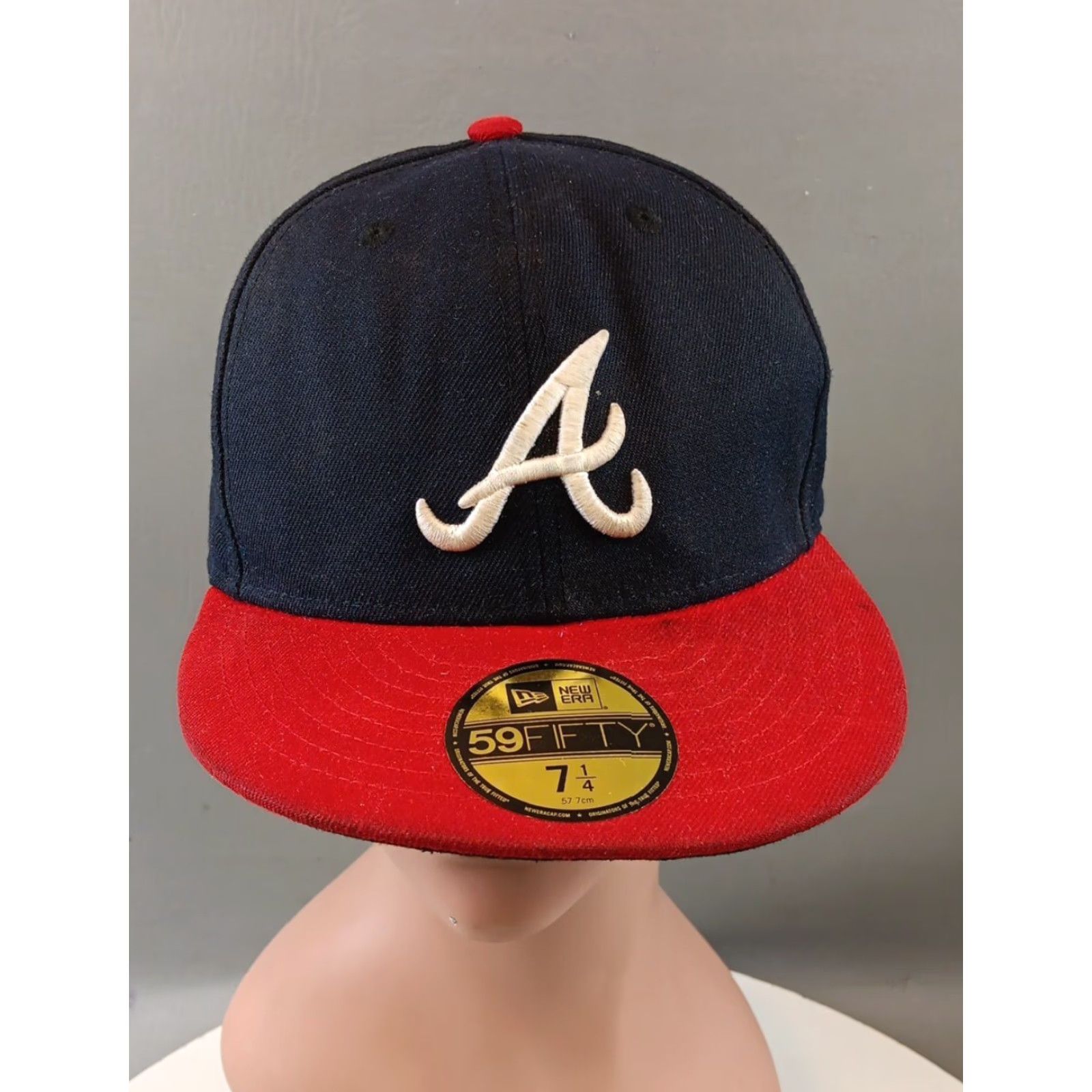 New Era Atlanta Braves 59fifty Fitted Hat Navy Blue 7 1/4 New Era Unisex Adults Official On Field Hat Size ONE SIZE - 5 Thumbnail