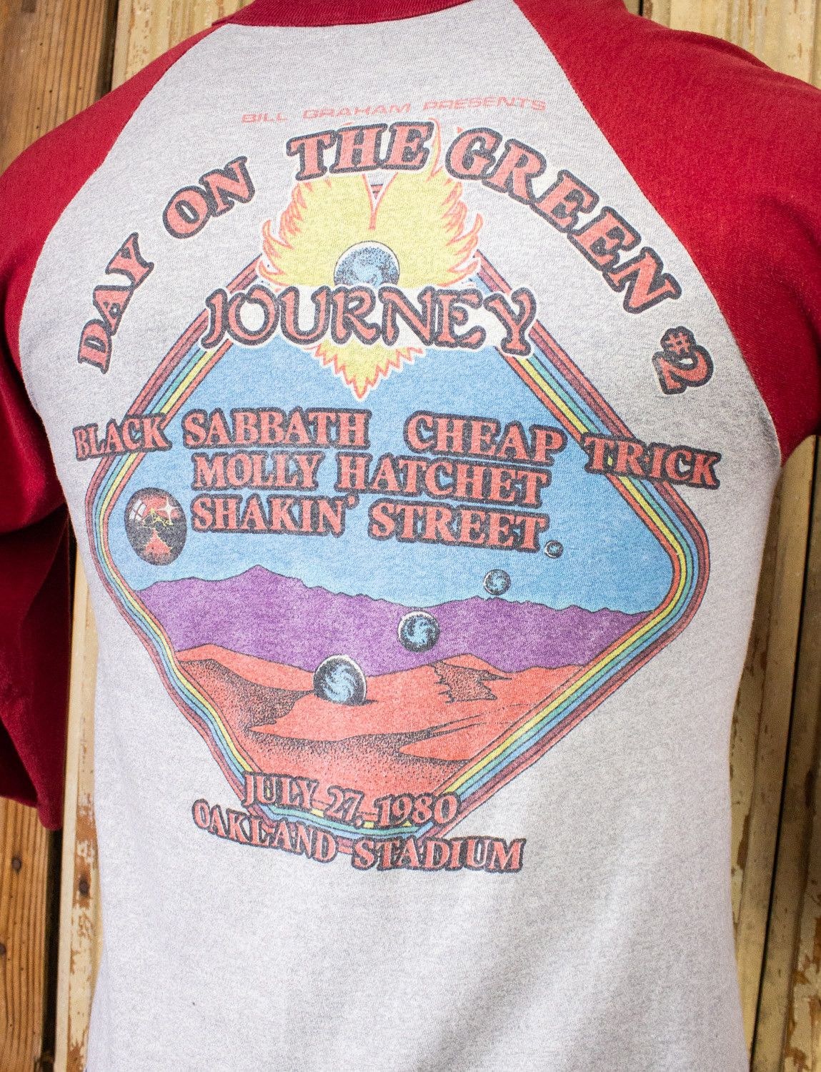 Band Tees × Vintage Vintage Journey Day On The Green Raglan Concert T Shirt 1980 Size US M / EU 48-50 / 2 - 5 Thumbnail