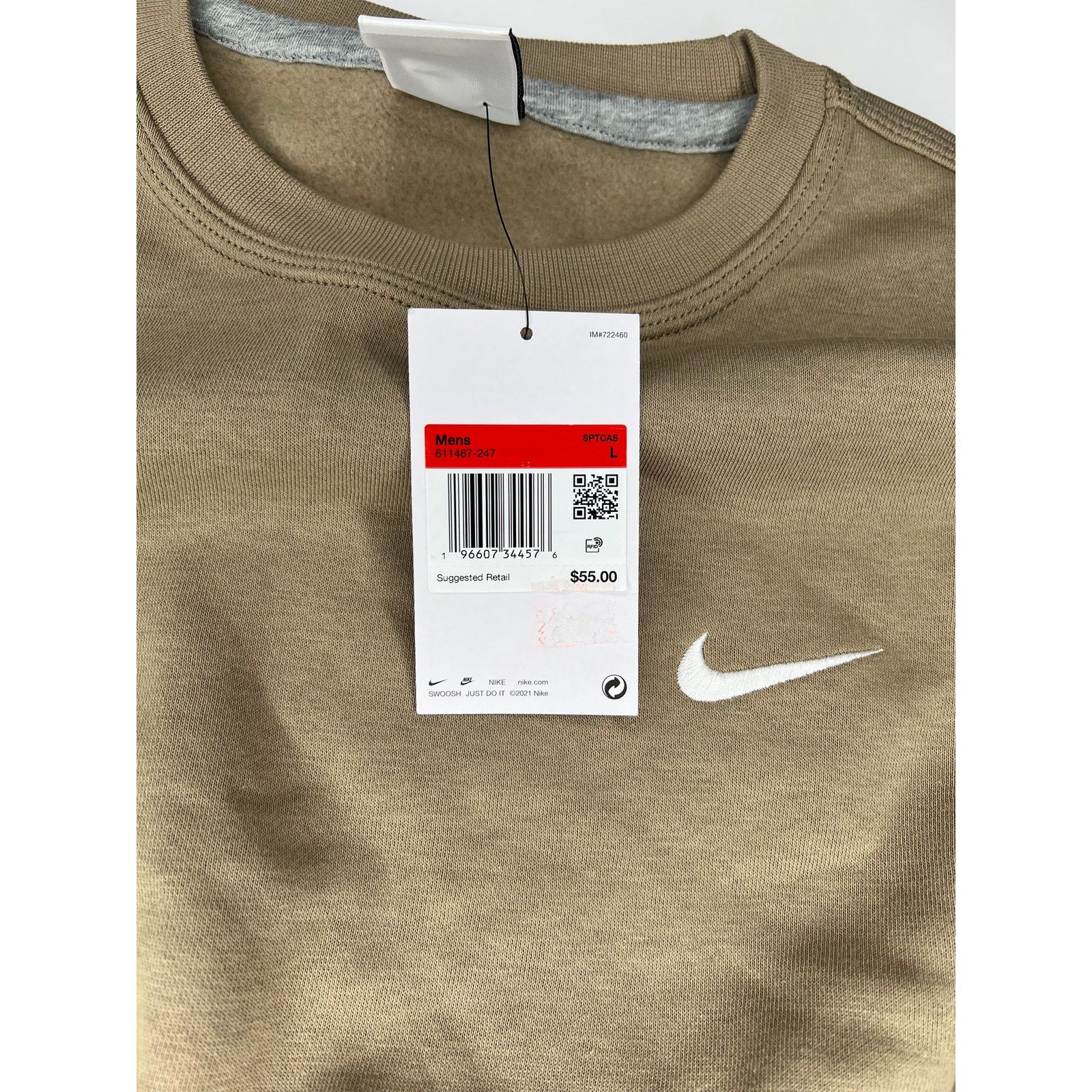 Nike Nike Fleece Crew-Neck Sweatshirt Khaki/White Size US L / EU 52-54 / 3 - 4 Thumbnail