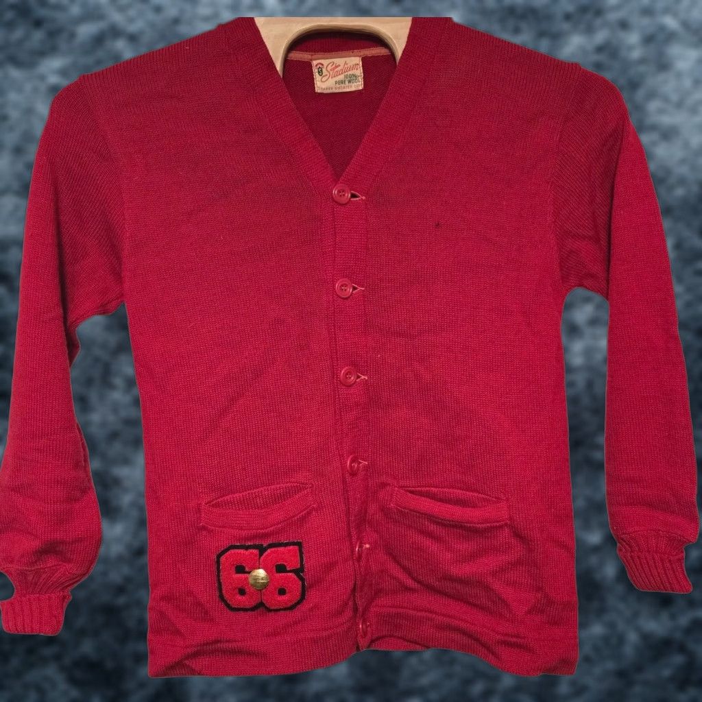 Vintage VINTAGE 1966 Varsity Letterman Sweater Wool Cardigan Red L Long Stadium 100% Wool Men’s Mens Size US L / EU 52-54 / 3 - 1 Thumbnail