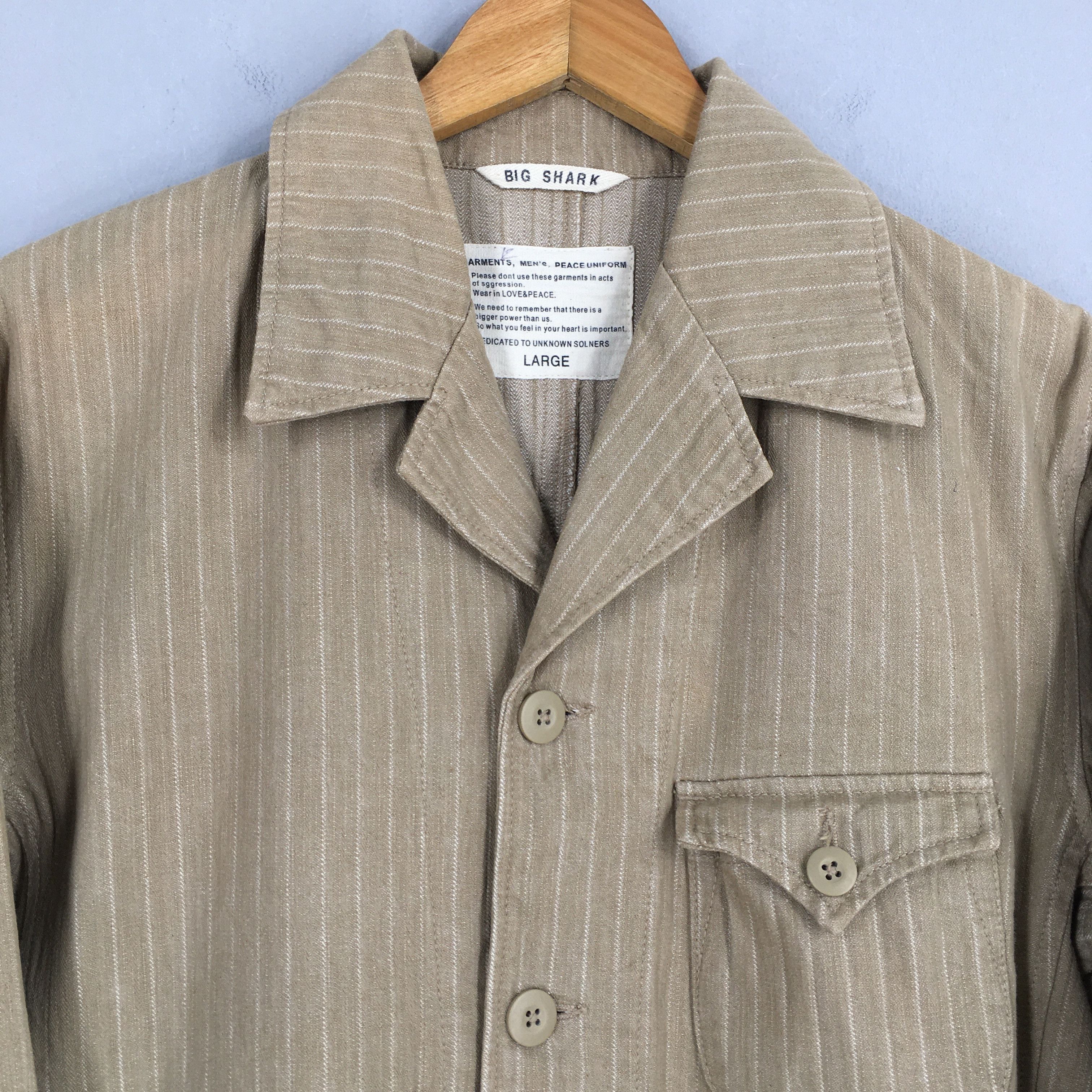Vintage Vintage 90's Big Shark Jeans Stripes Beige Labor Jacket L Size US L / EU 52-54 / 3 - 2 Thumbnail