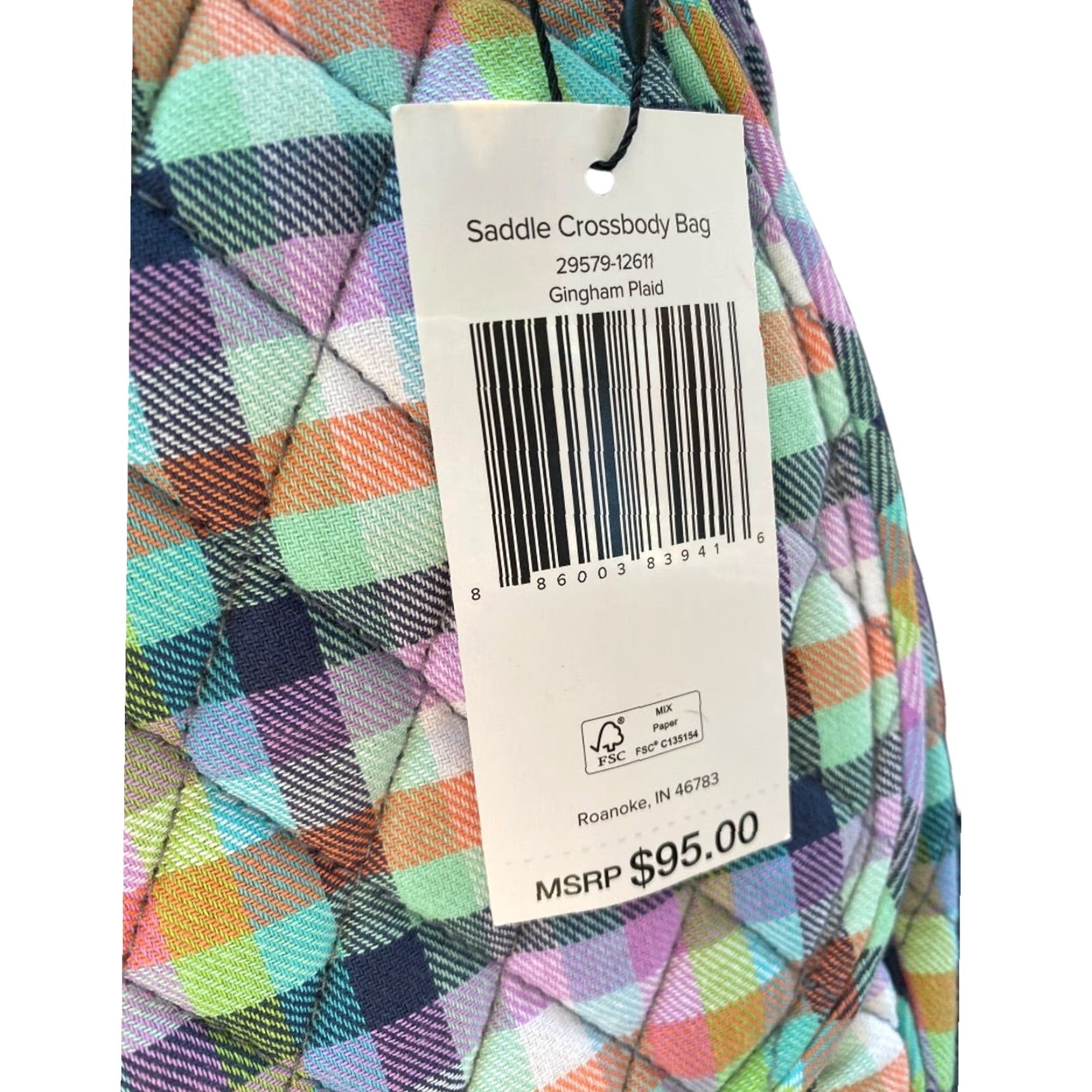 Vera Bradley Vera Bradley Saddle Crossbody Bag Gingham Plaid Crossbody Women Pink Multicolor Fabric 10.5h x 8.5h x 3d Messenger Ladies Size ONE SIZE - 3 Thumbnail