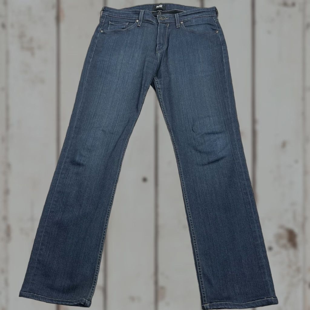 Paige Paige Jeans Men 33 (34x31) Federal Dark Blue Straight Leg Denim Stretch Casual Jeans Regular Mens Blue 90s? Size US 33 - 1 Thumbnail
