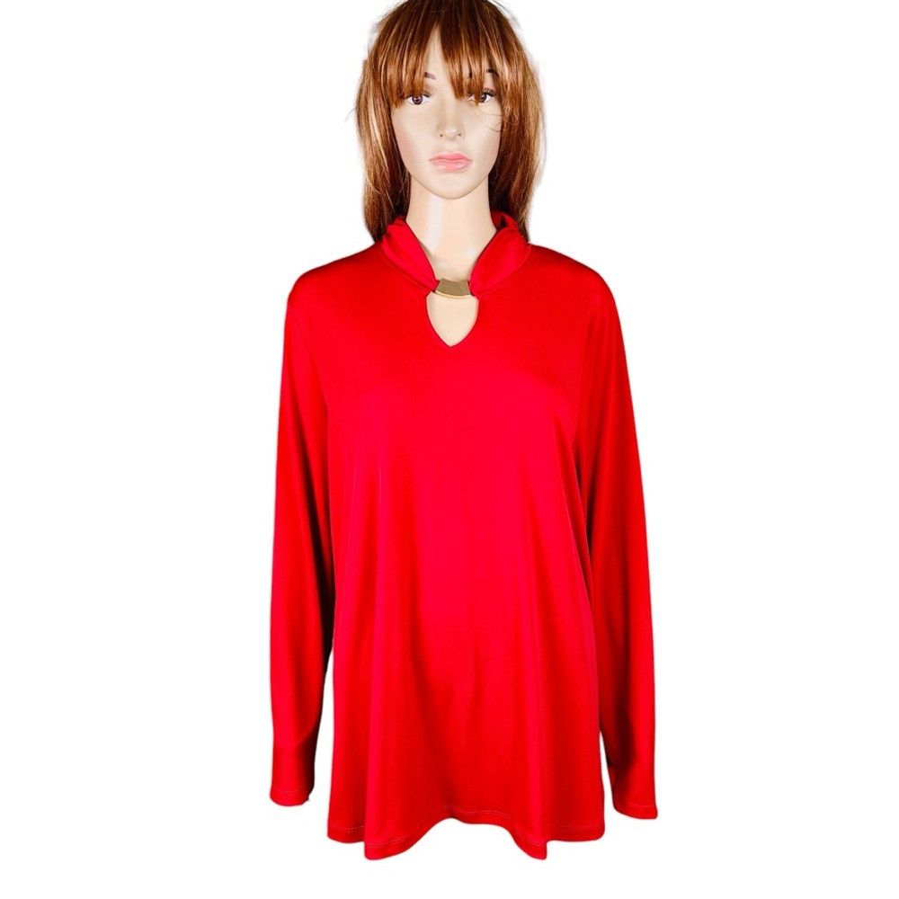 Other New Susan Graver Liquid Knit Long Sleeve High Neck Red Top Size L / US 10 / IT 46 - 1 Thumbnail