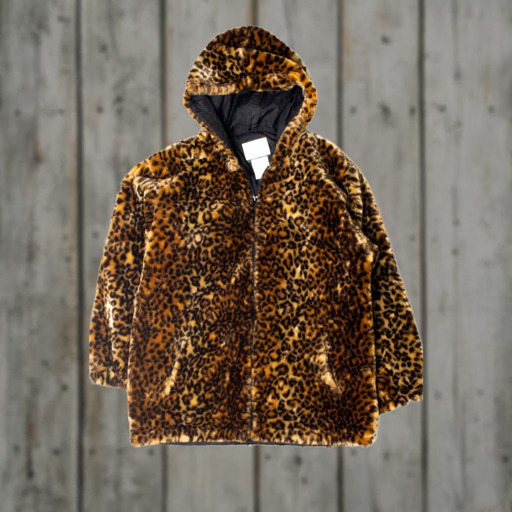 Vintage VINTAGE Sequence Faux Fur Leopard Print Coat Small Brown Hooded Size S / US 4 / IT 40 - 1 Thumbnail