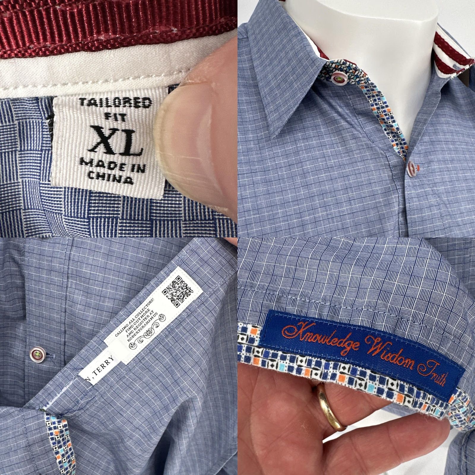 Robert Graham Robert Graham Shirt Mens XL Blue Check Tailored Fit Contrast Cuff Button Up Size US XL / EU 56 / 4 - 8 Thumbnail
