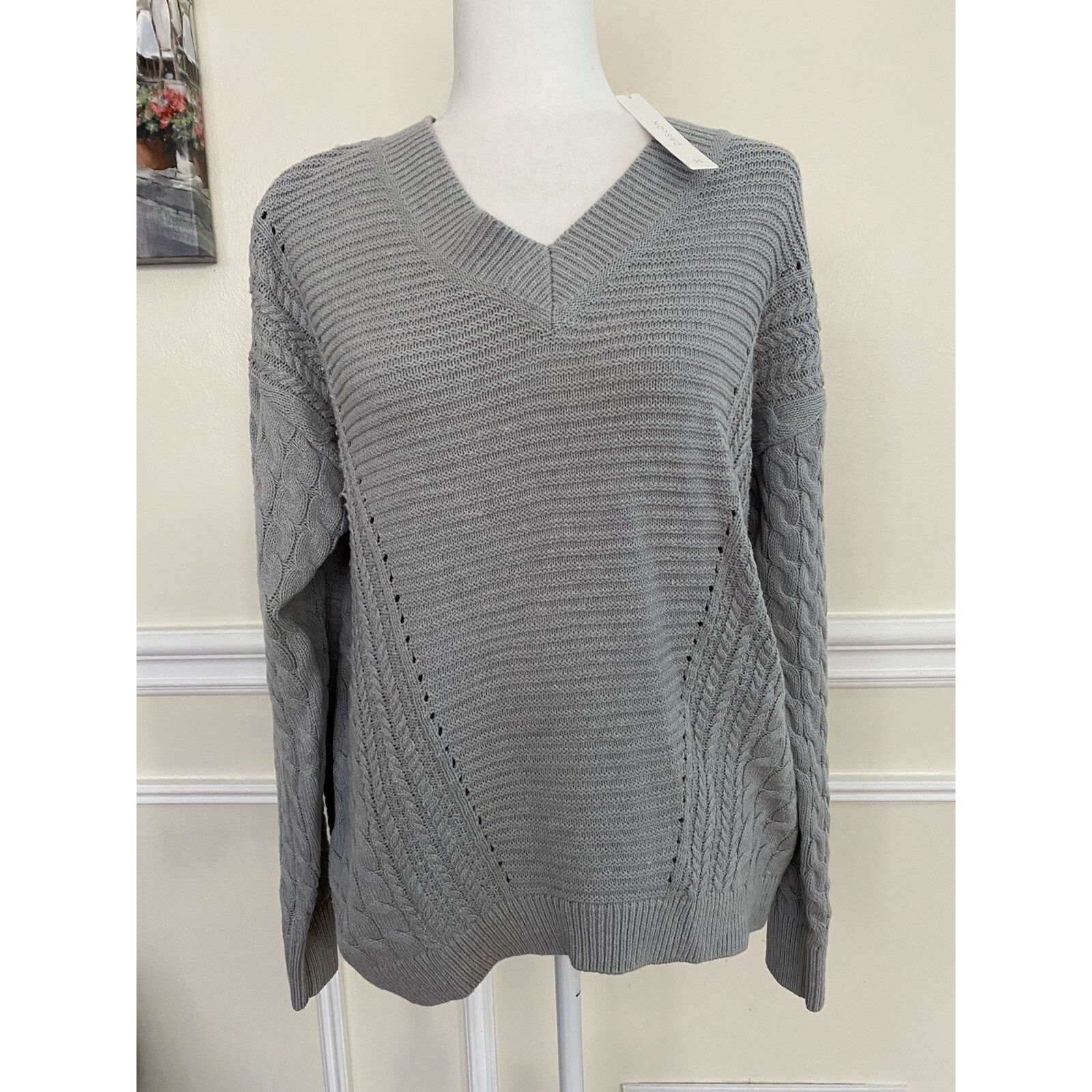 KJUS Caslon V-Neck Cable Sweater,gray women size S Cotton A003031 Size S / US 4 / IT 40 - 2 Thumbnail