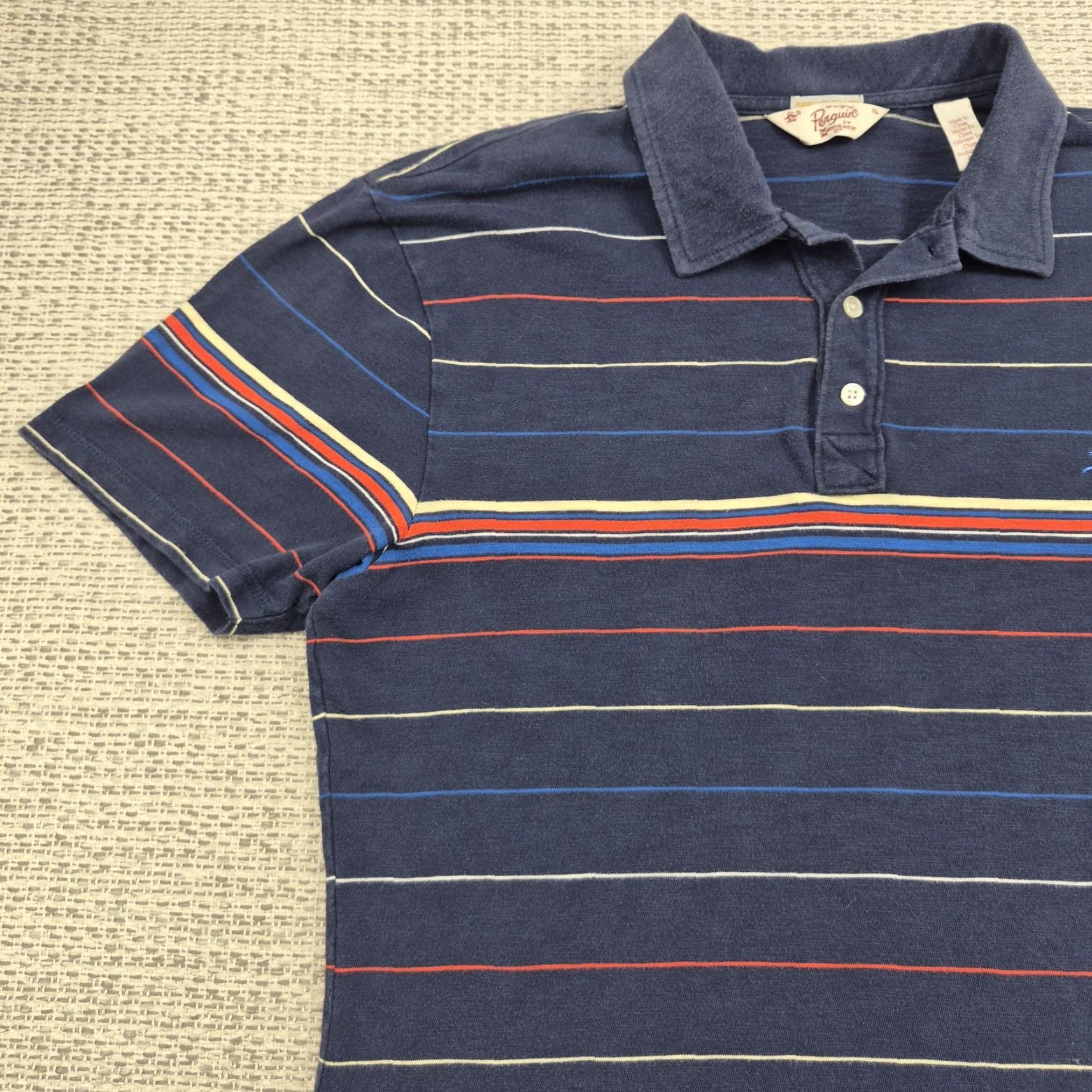 Original Penguin Original Penguin Polo Shirt Mens XL Blue Striped Heritage Slim Fit Casual Knit Size US XL / EU 56 / 4 - 3 Thumbnail