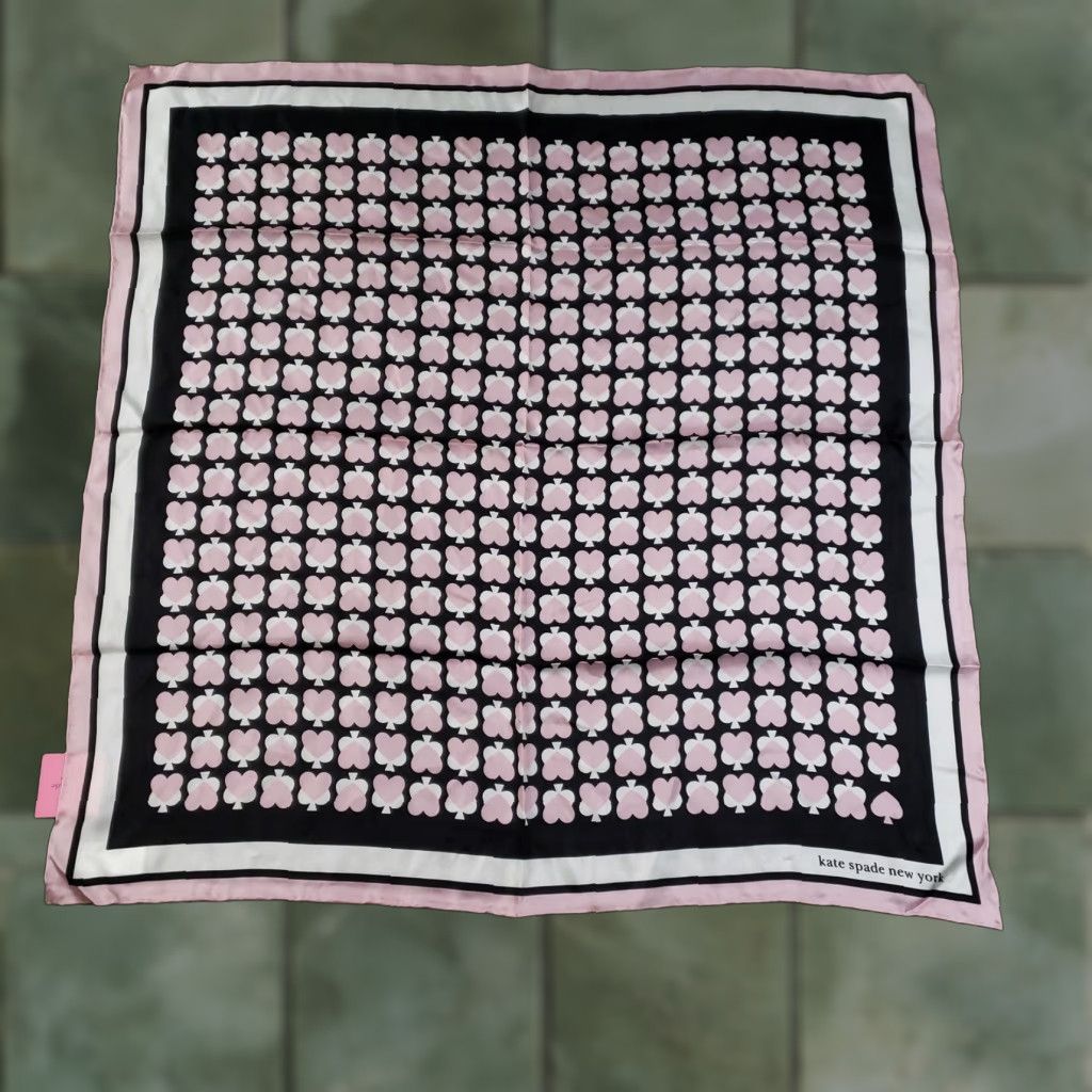 Pinko Kate Spade Scarf Womens Square Scarf 33x33in Pink Black Silk Geometric Heart Pattern Size ONE SIZE - 1 Thumbnail