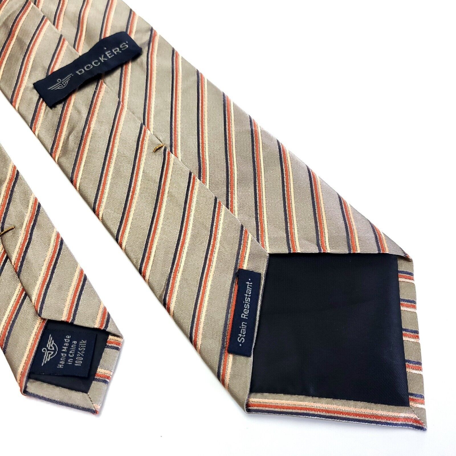 Dockers Dockers Beige Peach Striped Woven Silk Tie Size ONE SIZE - 6 Thumbnail