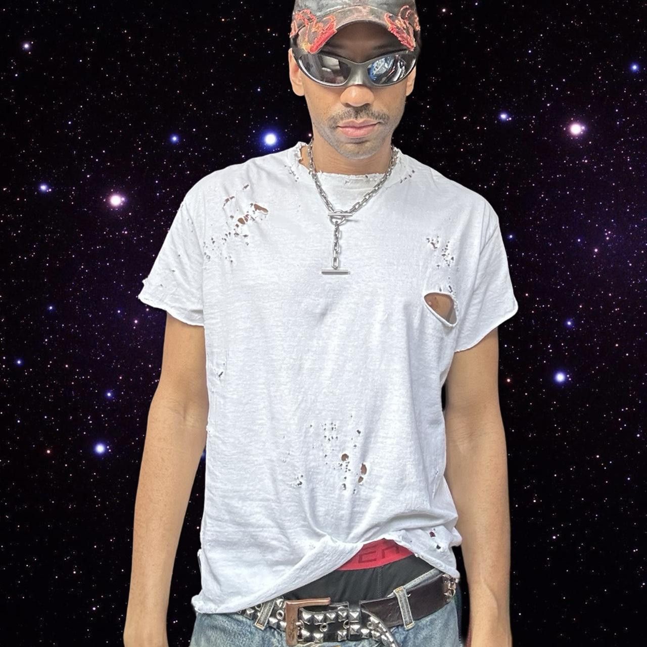 Gildan ASTROBOI* x Gildan White Ripped Grunge T-shirt - Large Size US L / EU 52-54 / 3 - 1 Thumbnail