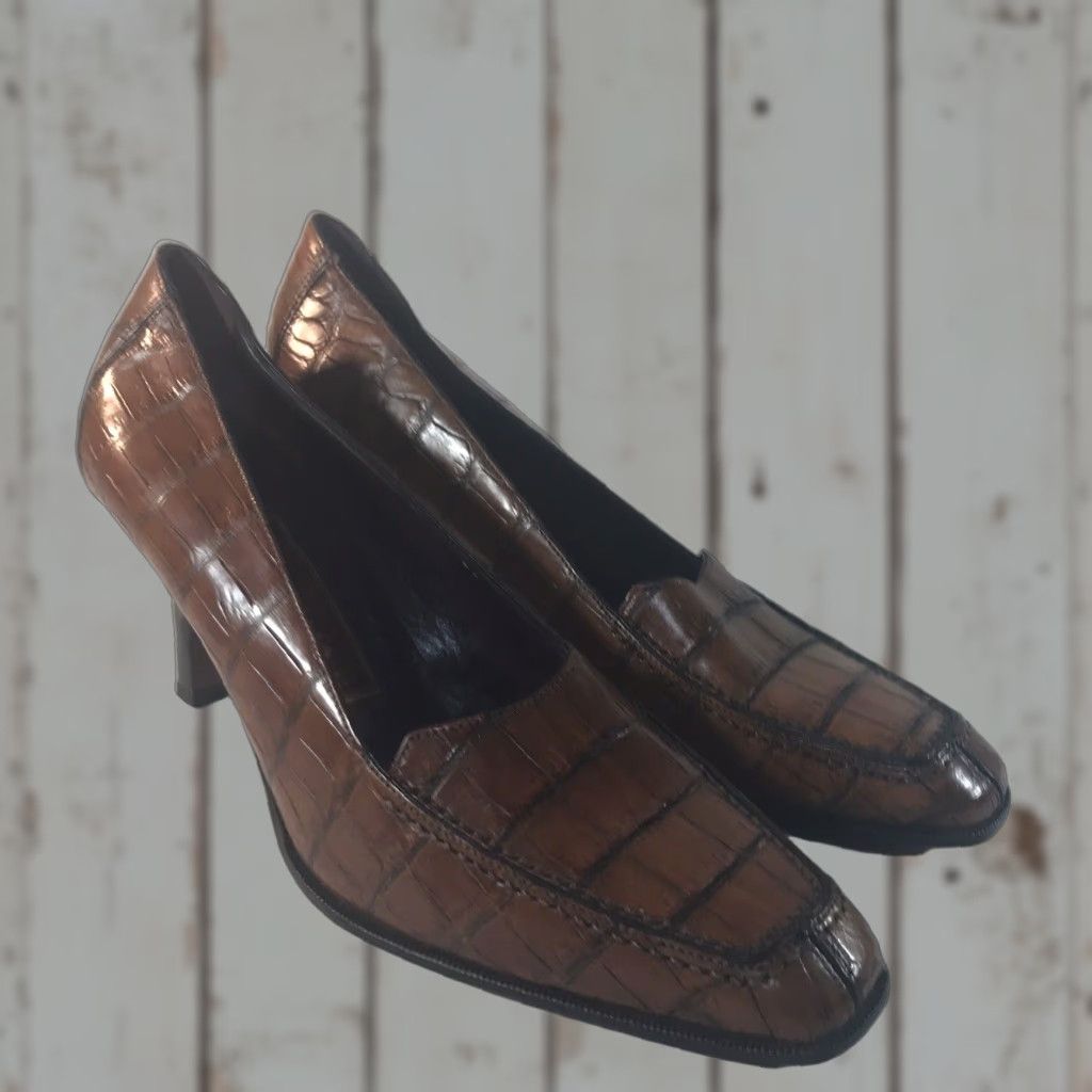 Cole Haan Cole Haan City Brown Leather Pumps Womens Size 7B Square Toe 3in Heels Italy Size US 7 / IT 37 - 1 Thumbnail