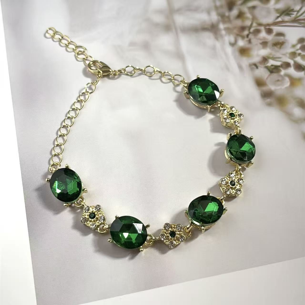 Other Adjustable Green Crystal Charm Bracelet for Women Size ONE SIZE - 1 Thumbnail
