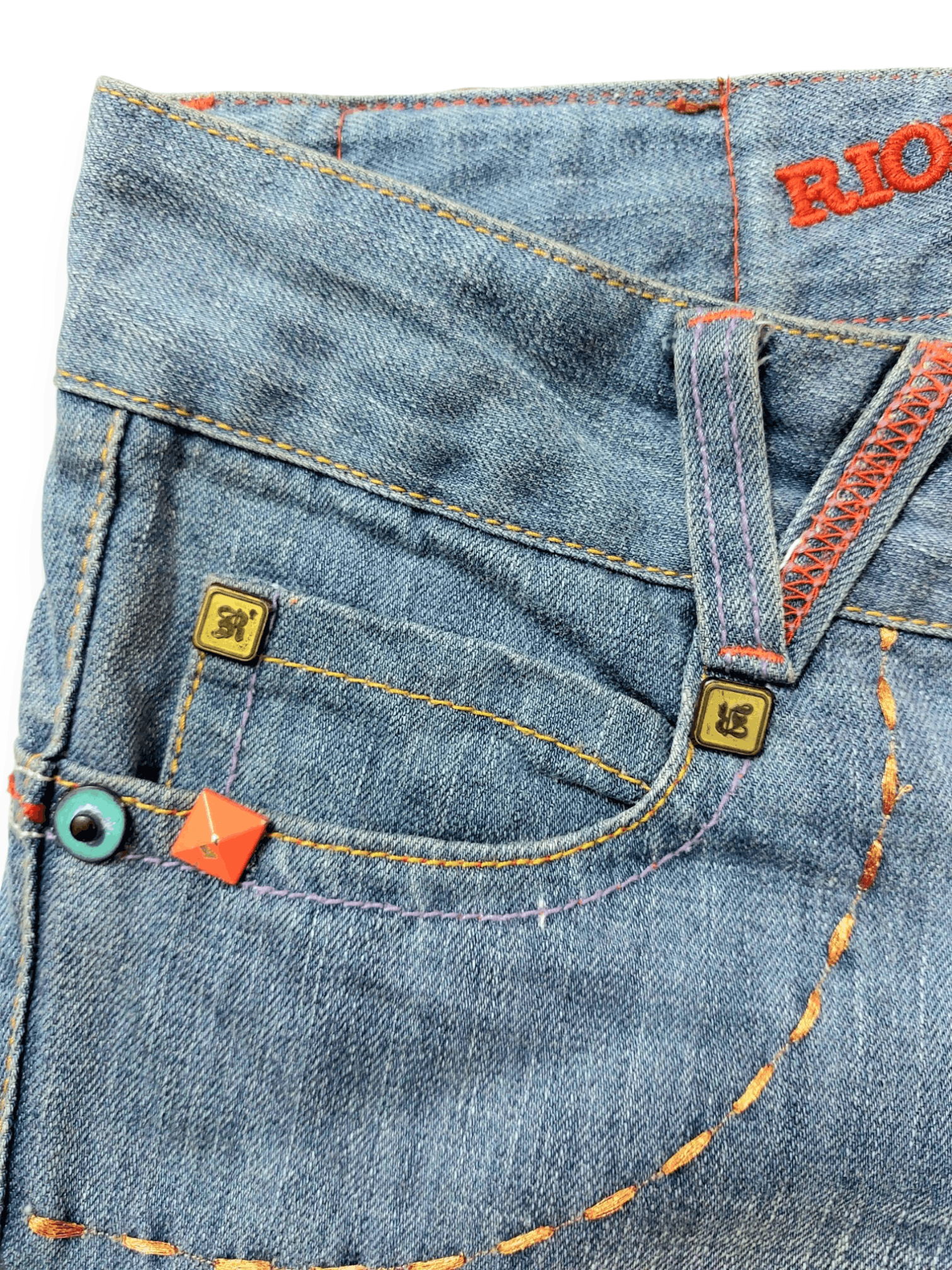 Vintage ☠️ Embroidery Skulls And Eagles Back Pocket Riobera Jeans Size 26" / US 2 / IT 38 - 10 Thumbnail