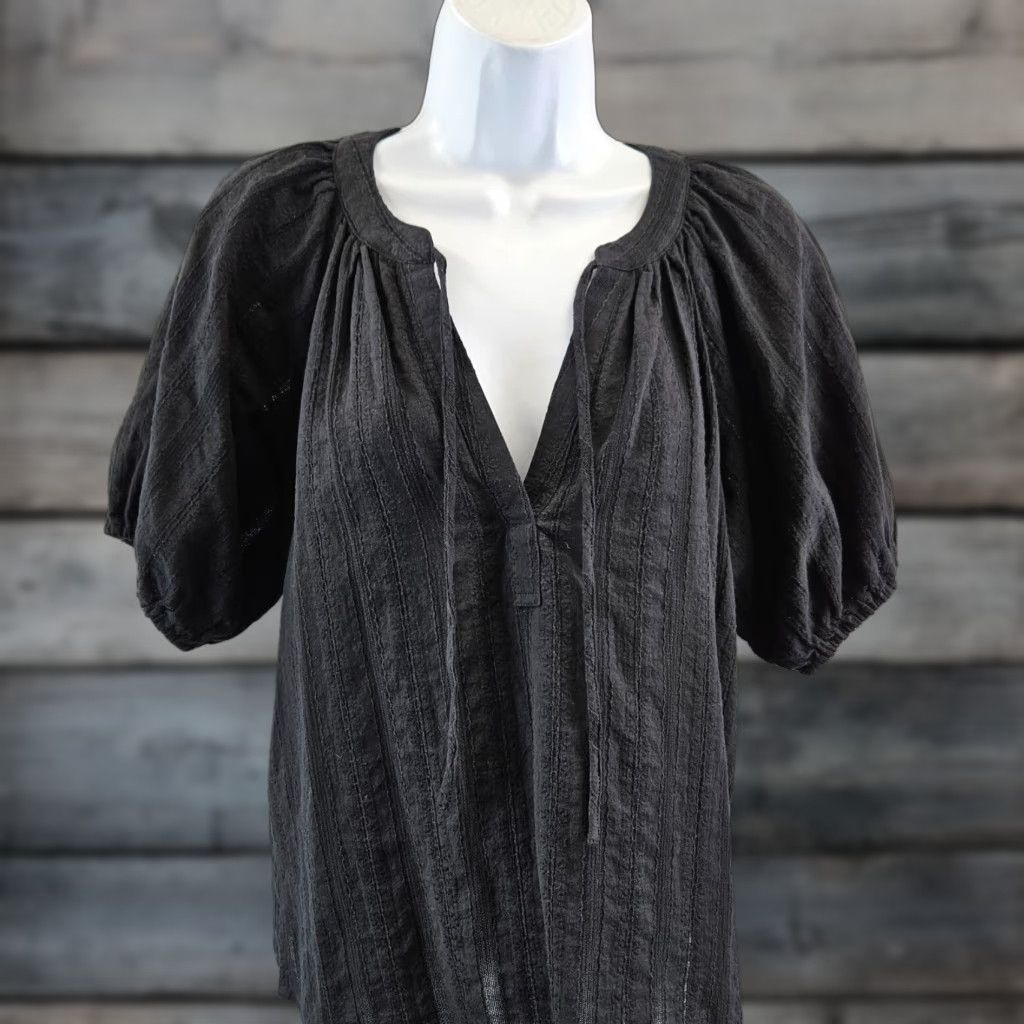 Loft LOFT Ann Taylor Womens Top XS Solid Black Cotton V-Neck Short Sleeve Blouse Shirt, XS, Women Size XS / US 0-2 / IT 36-38 - 1 Thumbnail