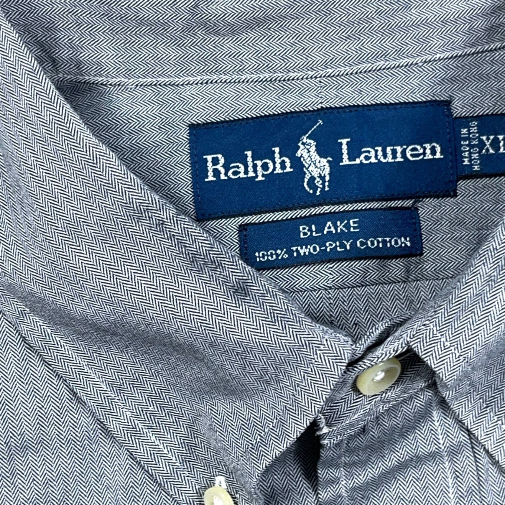 Ralph Lauren Ralph Lauren Shirt Men XL Button-Up Gray Cotton Blake Two Ply Pony Embroidered Logo Herringbone Long Sleeve Classic Fit Size US XL / EU 56 / 4 - 5 Thumbnail
