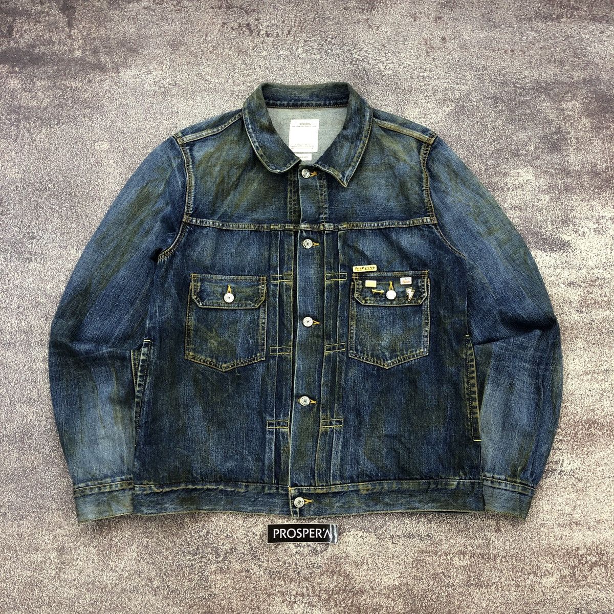 image of Visvim 19Aw Ss 101 Dry Dmgd-1000 Dry3 + Pin Badge Set in Navy, Men's (Size XL)