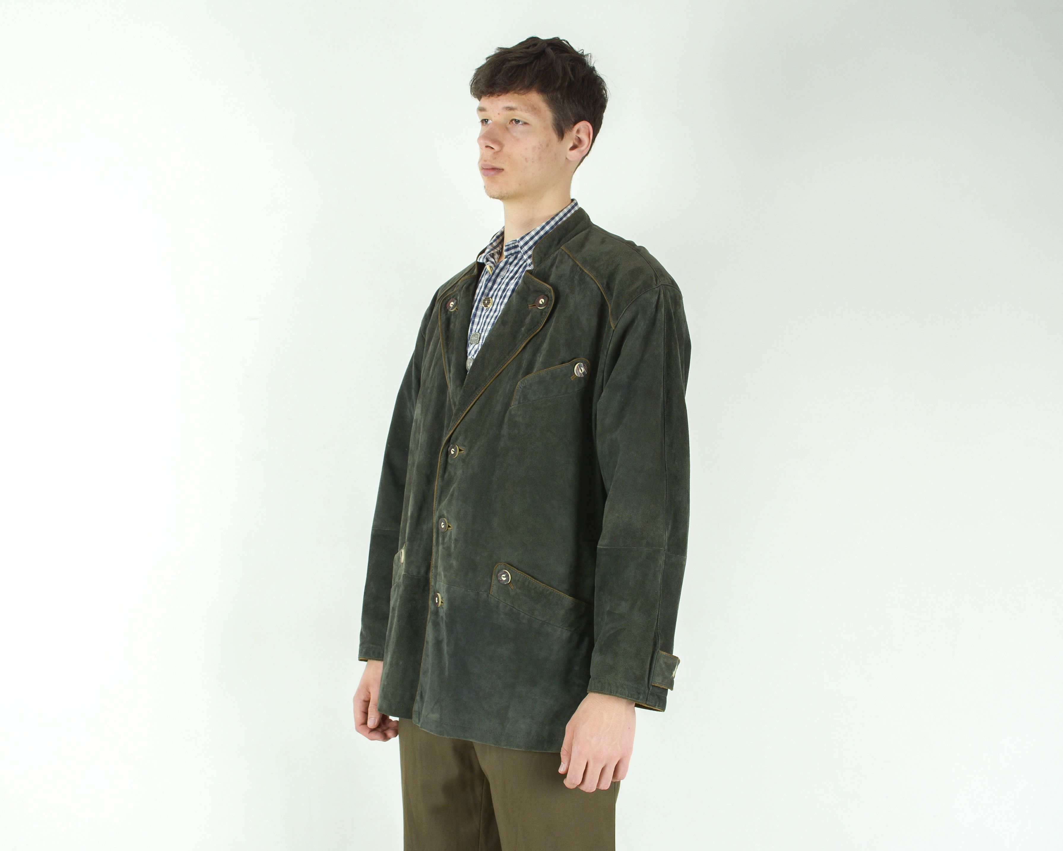 Leather MACHIAVELLI Trachten Men Suede Leather Blazer Jacket Coat 52 Size 42R - 4 Thumbnail