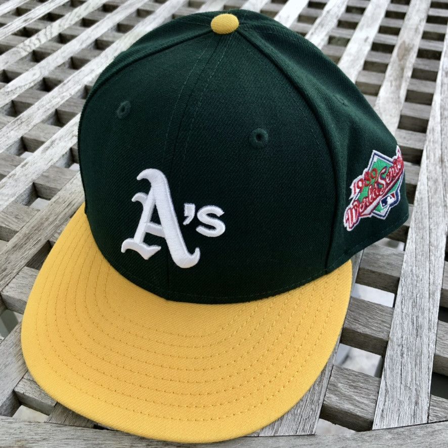New Era Oakland Athletics A's 1989 WS Patch 59FIFTY Wool Hat 7 3/8 Size ONE SIZE - 1 Thumbnail