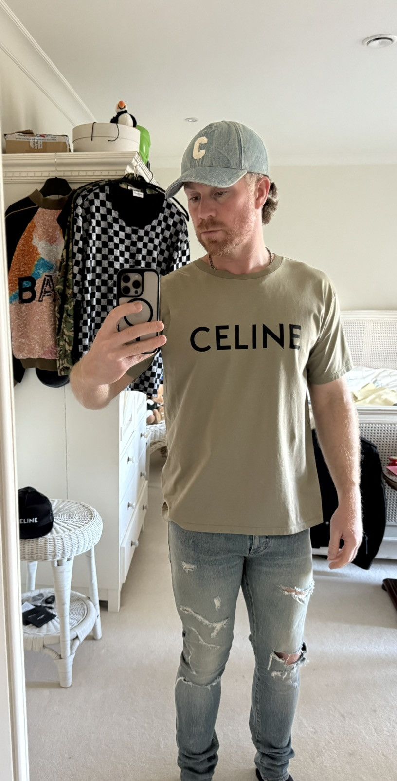 Celine Celine logo t shirt Hedi Slimane khaki green M grail Size US M / EU 48-50 / 2 - 8 Thumbnail
