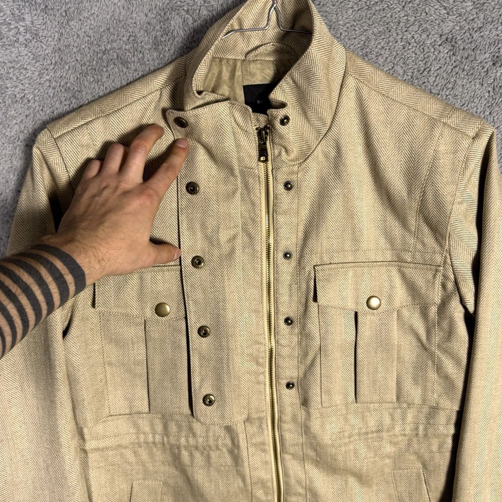 Banana Republic VINTAGE Banana Republic Jacket Womens M Herringbone Utility Linen Full Zip Barn Beige Navy? Size M / US 6-8 / IT 42-44 - 6 Thumbnail