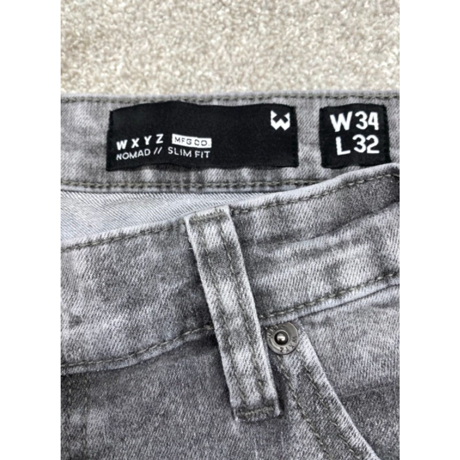 Nomad WXYZ Nomad Jeans Men's 34x32 Gray Denim Slim Fit Straight Leg Distressed Stretch Jeans Mens 34 Gray 5-Pocket Design 90s Style Mens Size US 34 / EU 50 - 7 Thumbnail