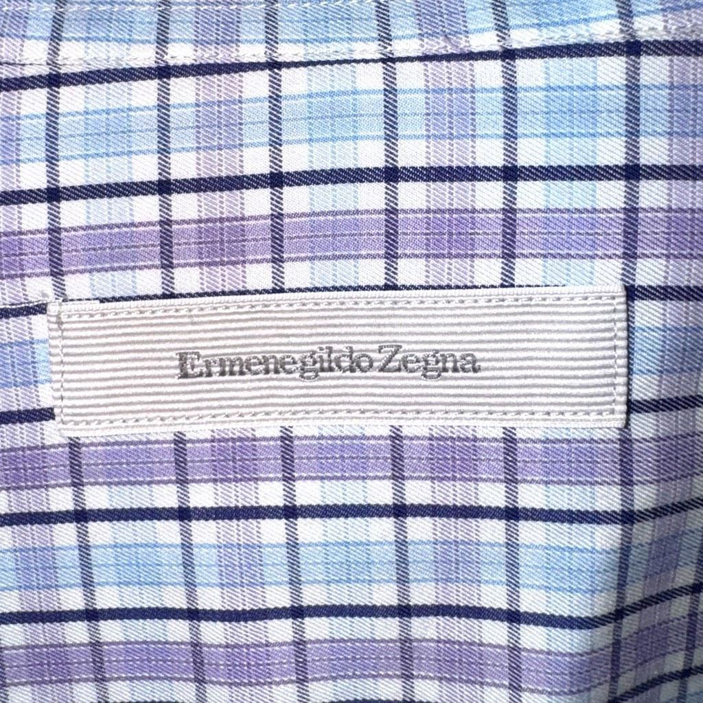 Ermenegildo Zegna Ermenegildo Zegna Purple & Blue Check Button Down Shirt Size Size US L / EU 52-54 / 3 - 2 Thumbnail