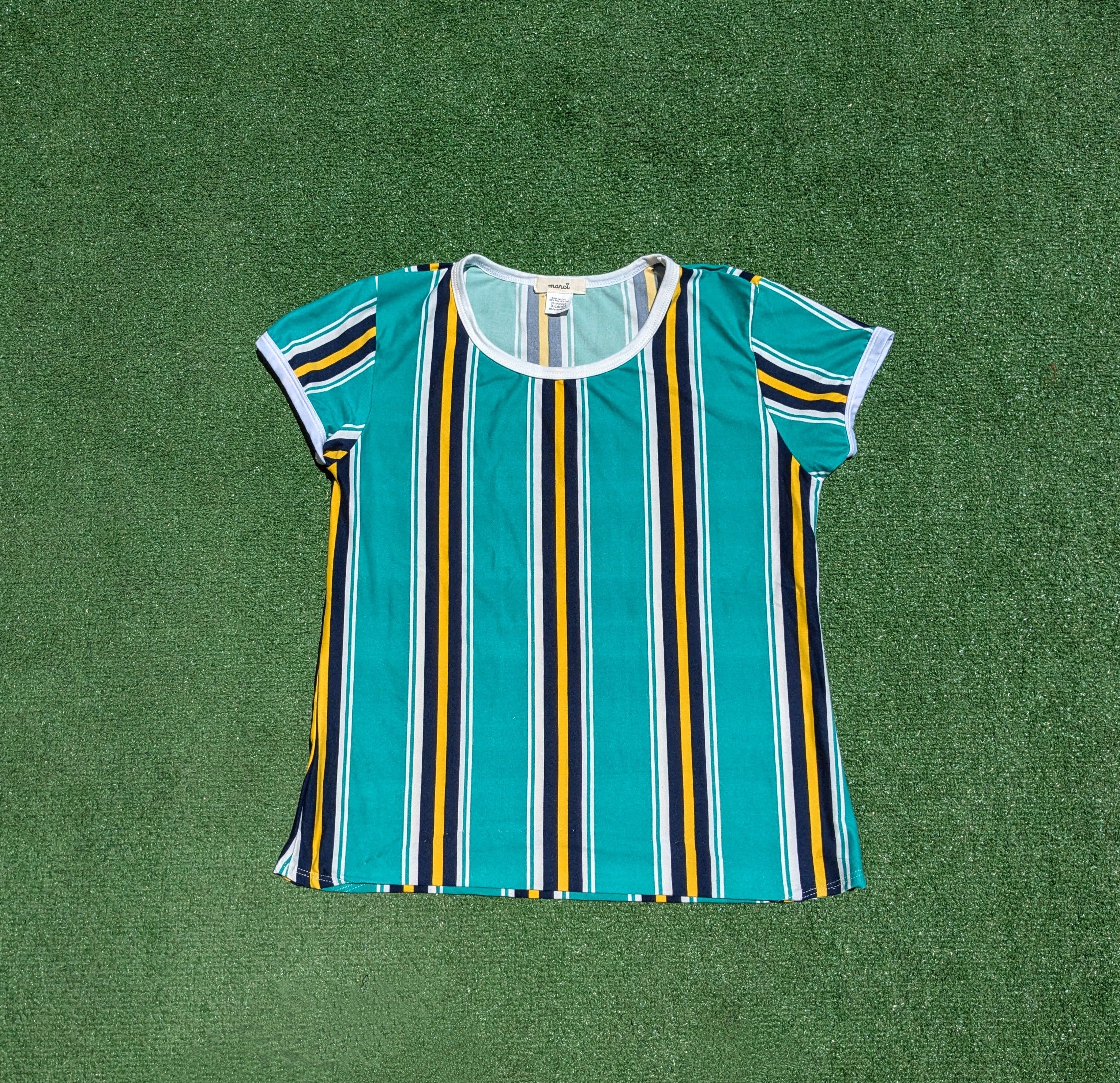 Designer Marci Womens Juniors Green Blue White Yellow Striped Shirt Size XL / US 12-14 / IT 48-50 - 6 Thumbnail
