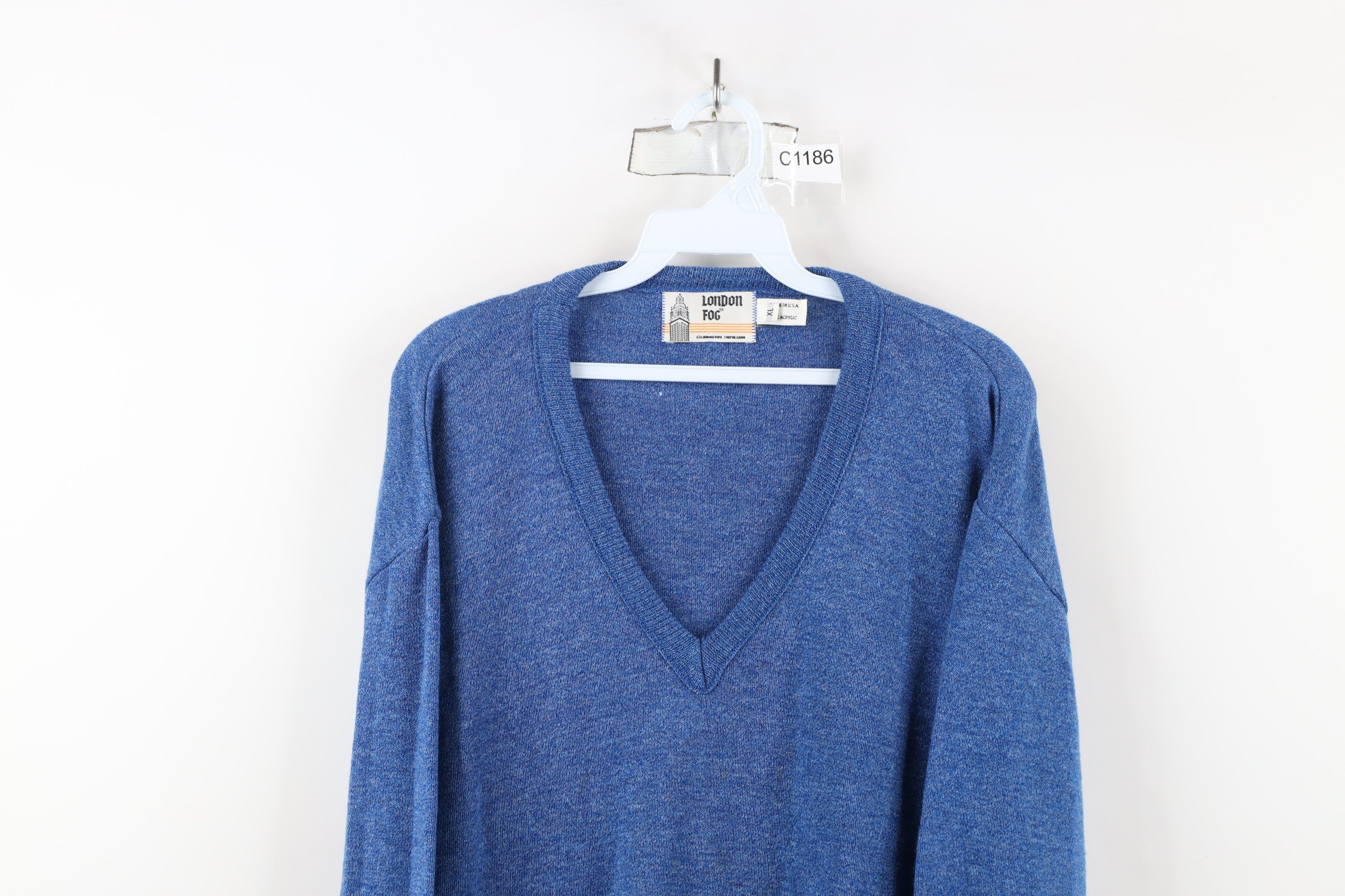 Vintage Vintage 70s Streetwear Blank Knit V-Neck Sweater Blue USA Size US XL / EU 56 / 4 - 2 Thumbnail