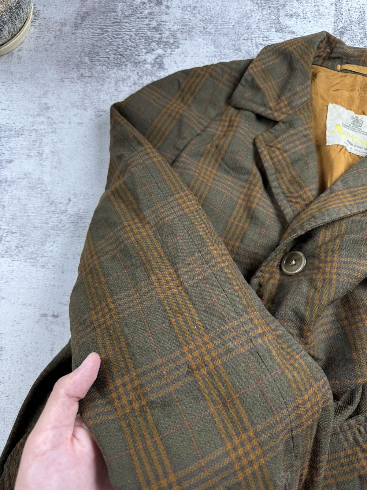 Aquascutum Aquascutum 90s Vintage Plaid Tweed Brown England Wool Button Trench Trench Coat Size L / US 10 / IT 46 - 13 Thumbnail