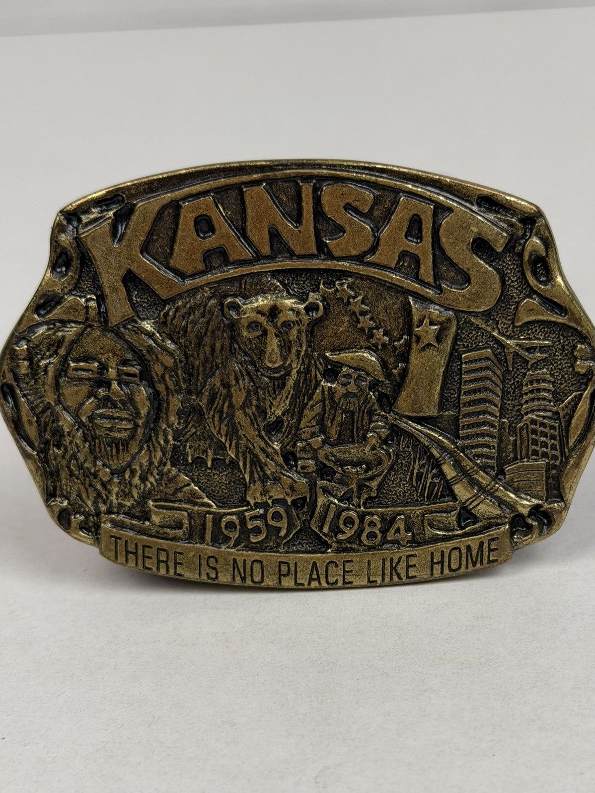 Other KANSAS THERE IS NO PLACE LIKE HOME Brass Belt Buckle 1984 Size ONE SIZE - 2 Thumbnail