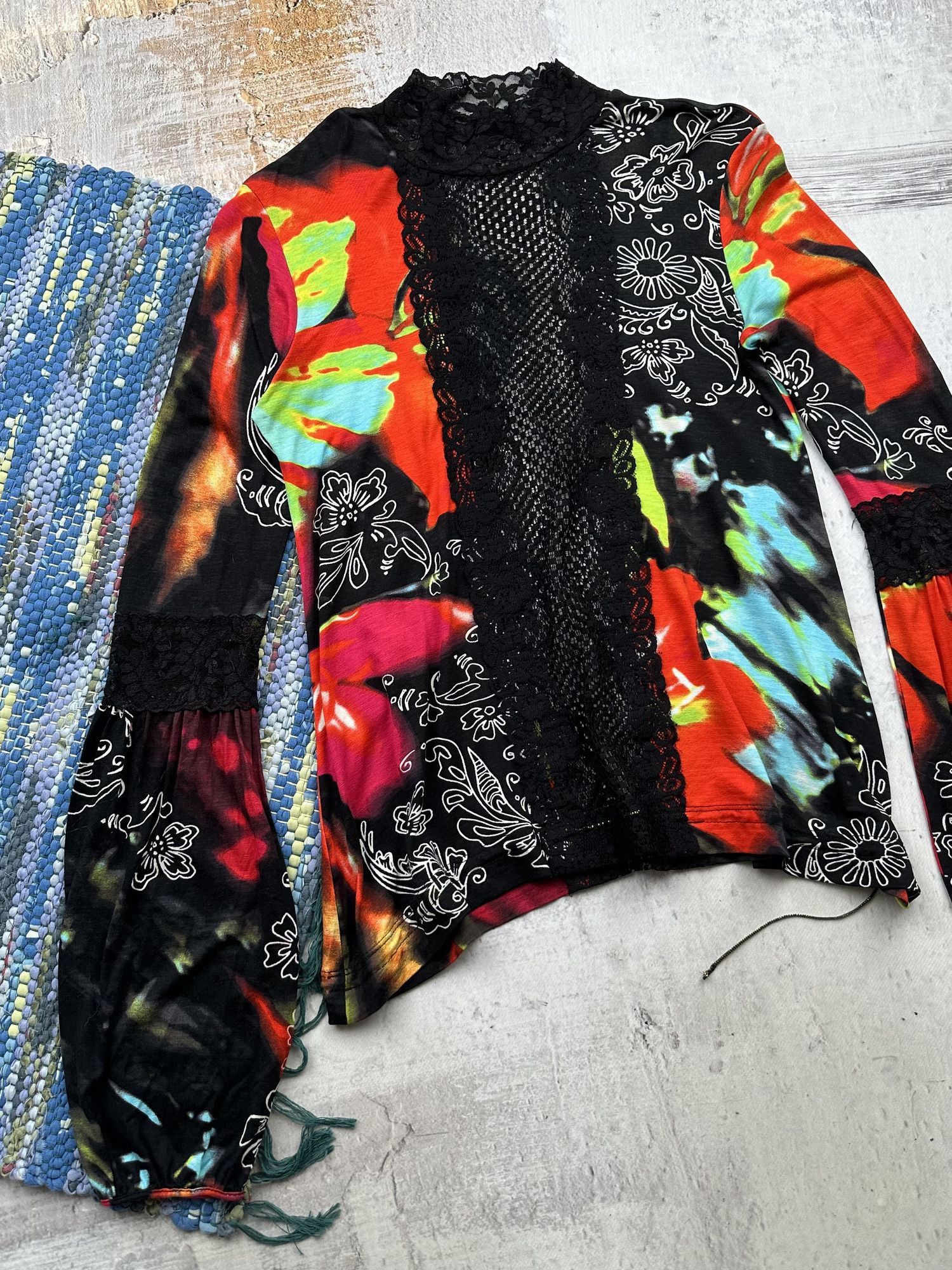 Vintage Vintage Asymmetry Printed Blouse A53(261) Size M / US 6-8 / IT 42-44 - 2 Thumbnail