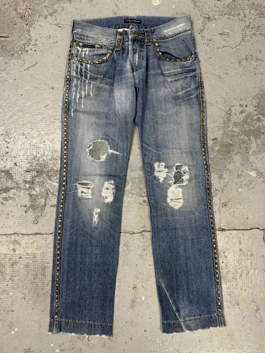 Dolce & Gabbana SS2006 Dolce & Gabbana Studded Blue Denim Jeans Size US 30 / EU 46 - 1 Thumbnail