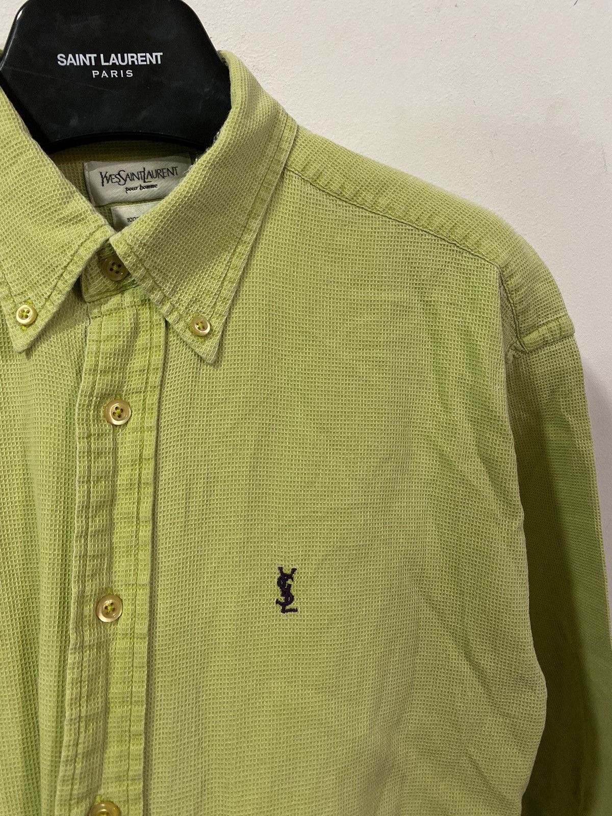 Yves Saint Laurent Waffle YSL Shirt Soft Button Up Dress Shirt Casual Collar Size US M / EU 48-50 / 2 - 1 Thumbnail