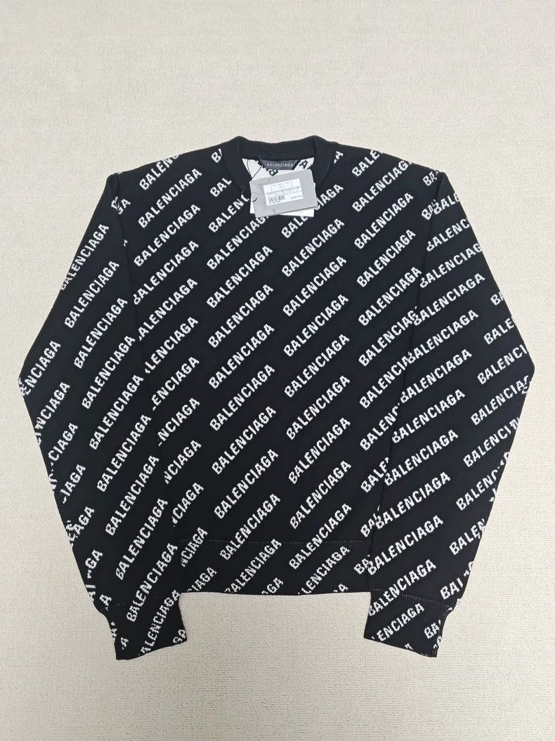 Balenciaga 23ss full printed letter knitted long sleeved sweater