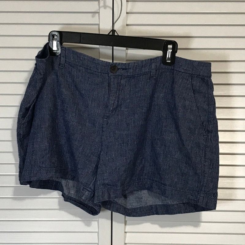 Old Navy Old Navy Dark Blue Linen Blend Mid Rise Hot Shorts 14 Size 36" / US 14 / IT 50 - 1 Thumbnail