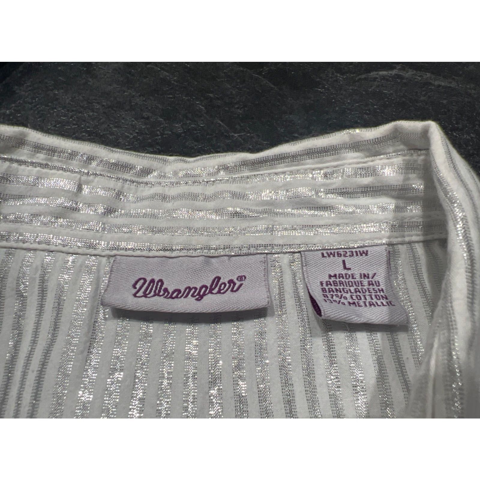 Wrangler Wrangler Shirt Button Up Long Sleeve White L Womens Metallic Striped Dress Up Large Size L / US 10 / IT 46 - 6 Thumbnail