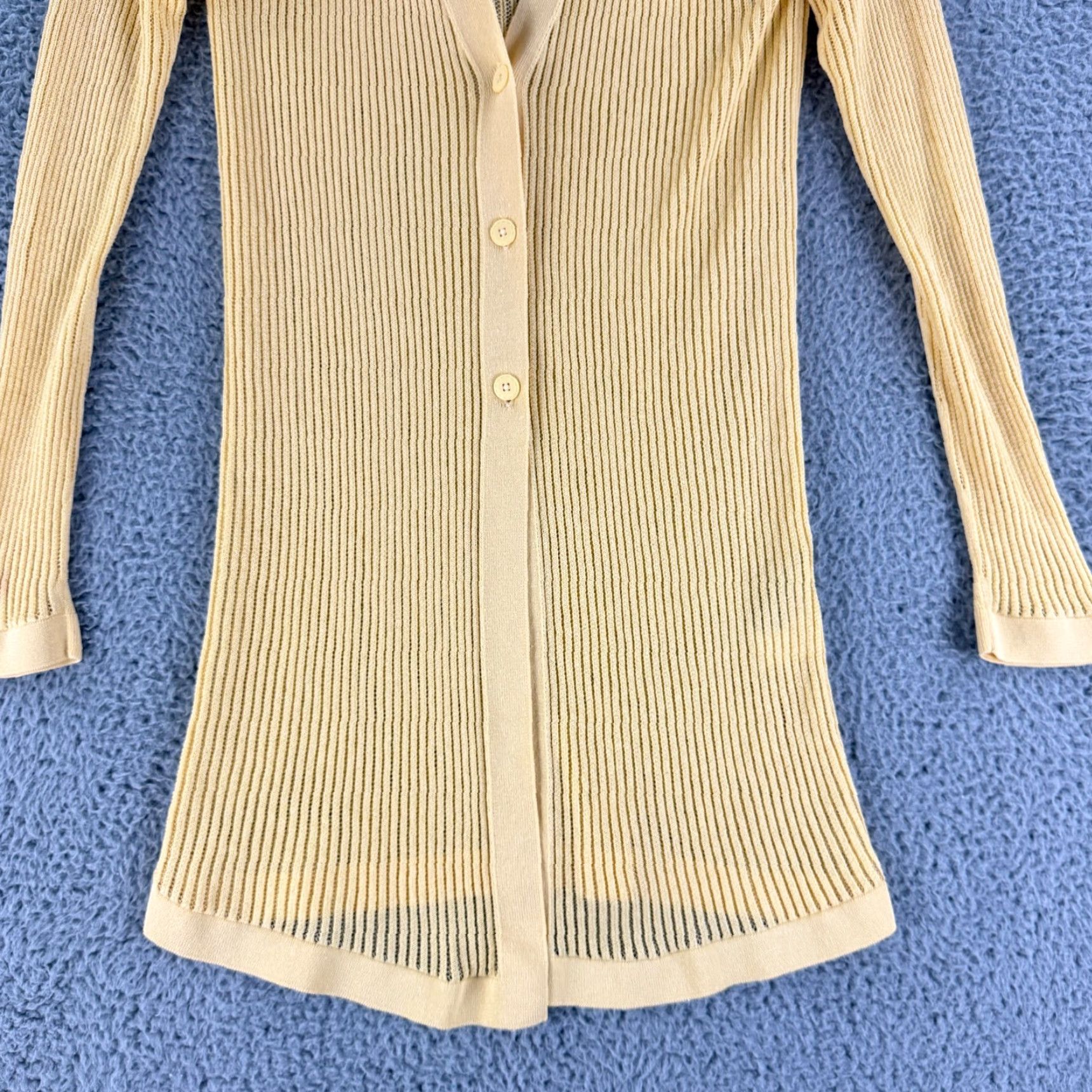 Uniqlo Uniqlo Cardigan Sweater Womens M Yellow Long Sleeve V-Neck Knit Open-Knit Casual Preppy Paris Pattern Solid Size M / US 6-8 / IT 42-44 - 4 Thumbnail